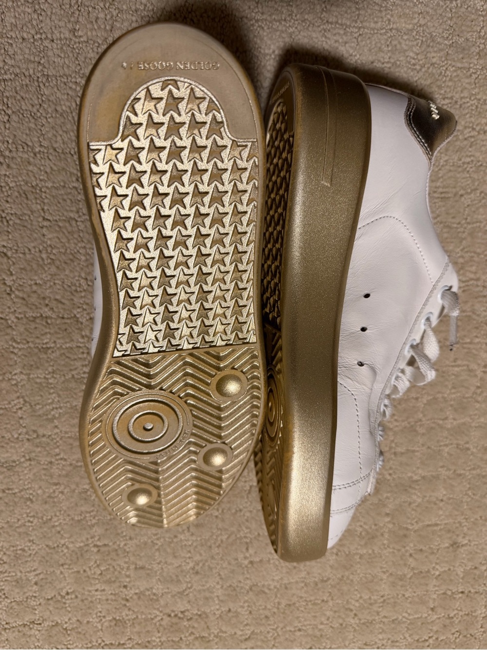 NEW Golden Goose White Leather Sneakers with Metallic Gold Soles - Picture 6 of 8